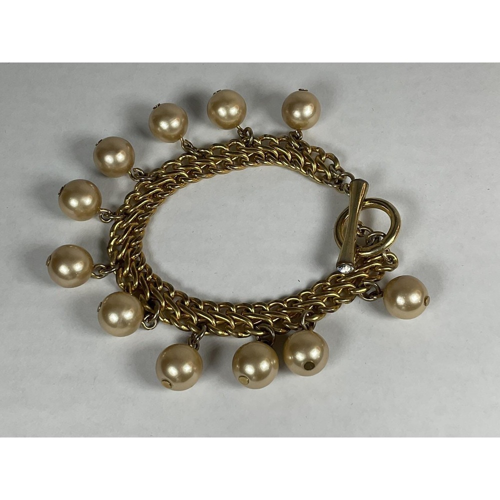 Vintage 70s - 80s Avon Faux Pearl Embellished Rhinestone Tip Bracelet - Picture 2 of 4